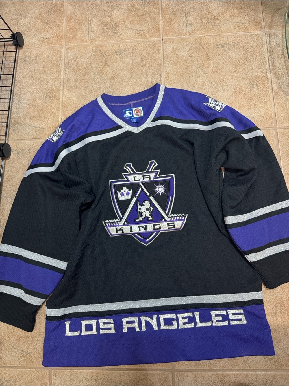 Vintage STARTER Los Angeles Kings Black and Purple Hockey Jersey